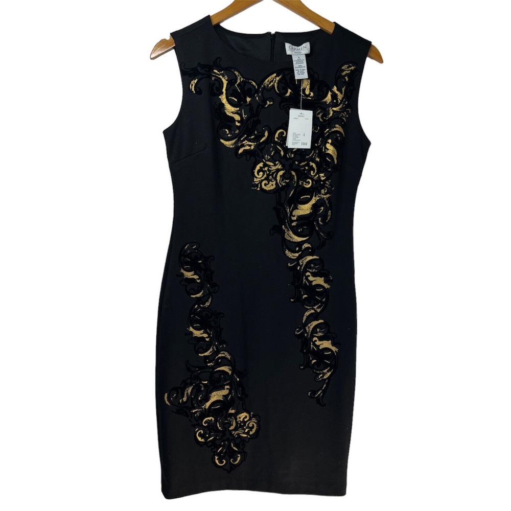 Carmen Marc Valvo Women's Crushed Velvet Dress Black Size 4 NWT